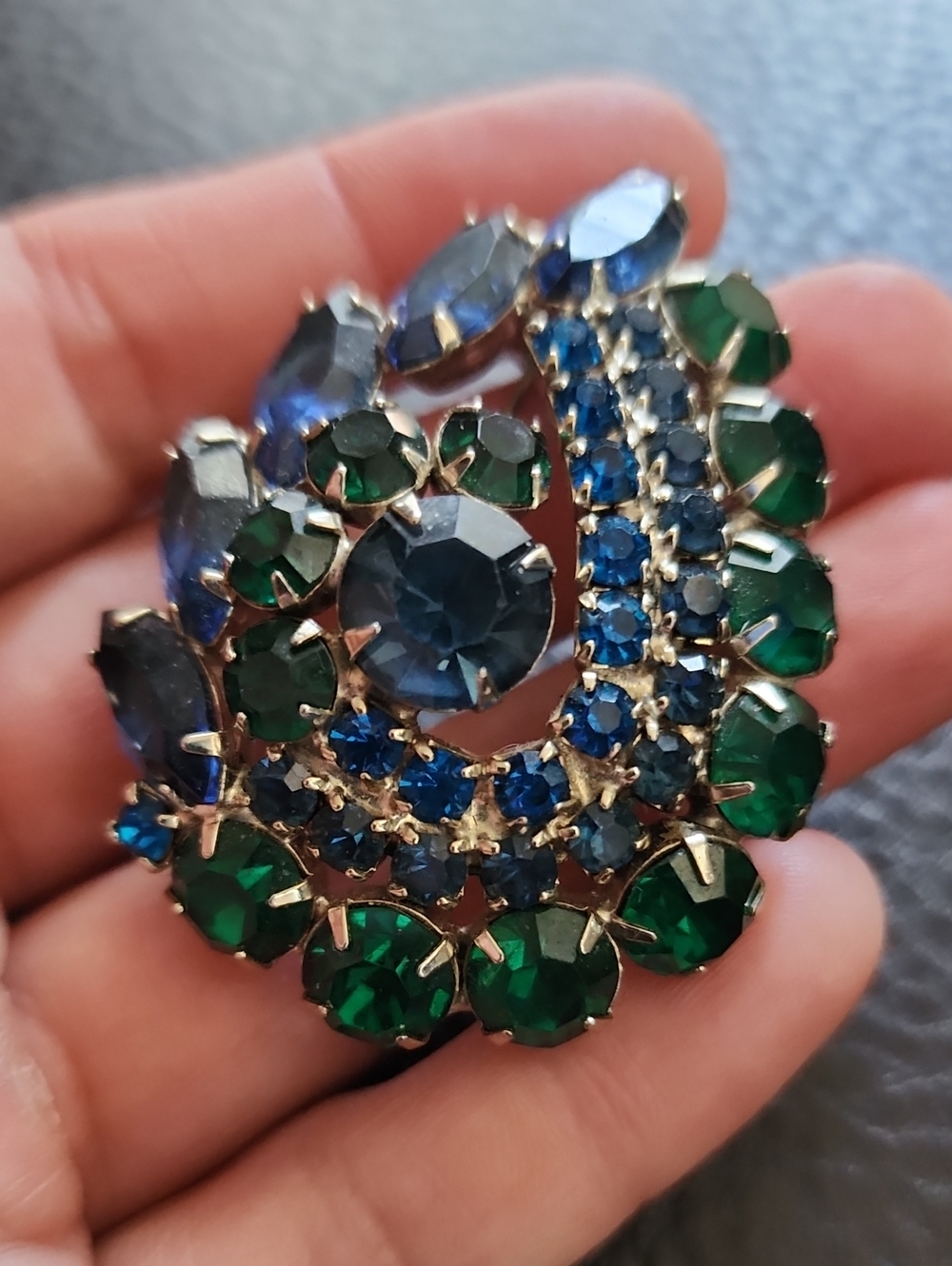 Vintage Blue & Green Crystal Brooch